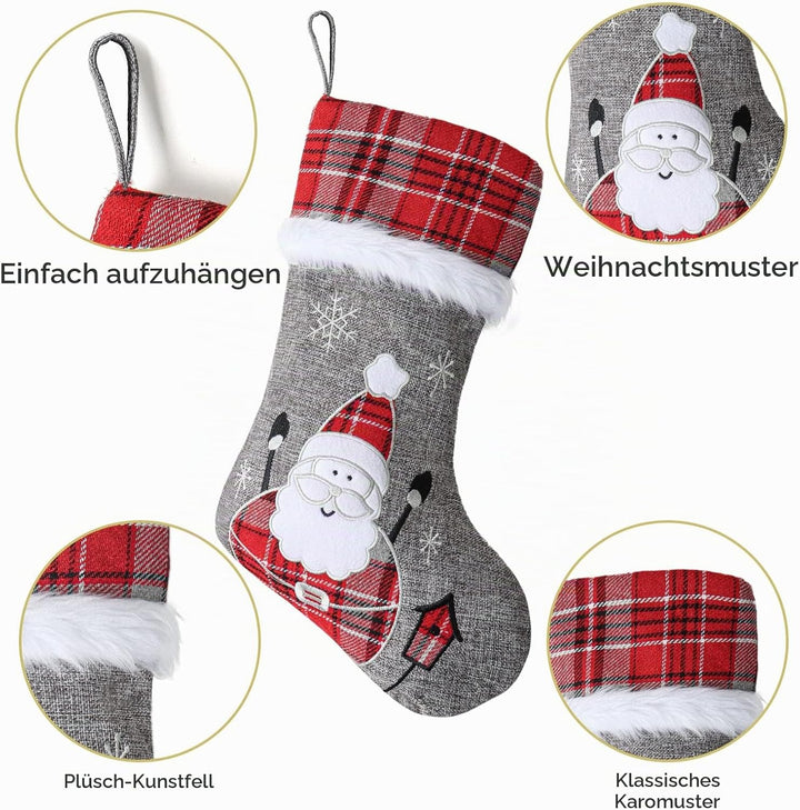 LOMOHOO Weihnachtsstrumpf 3er Set 46cm Grossen Nikolausstiefel Nikolausstrumpf für Weihnachtsdeko,We
