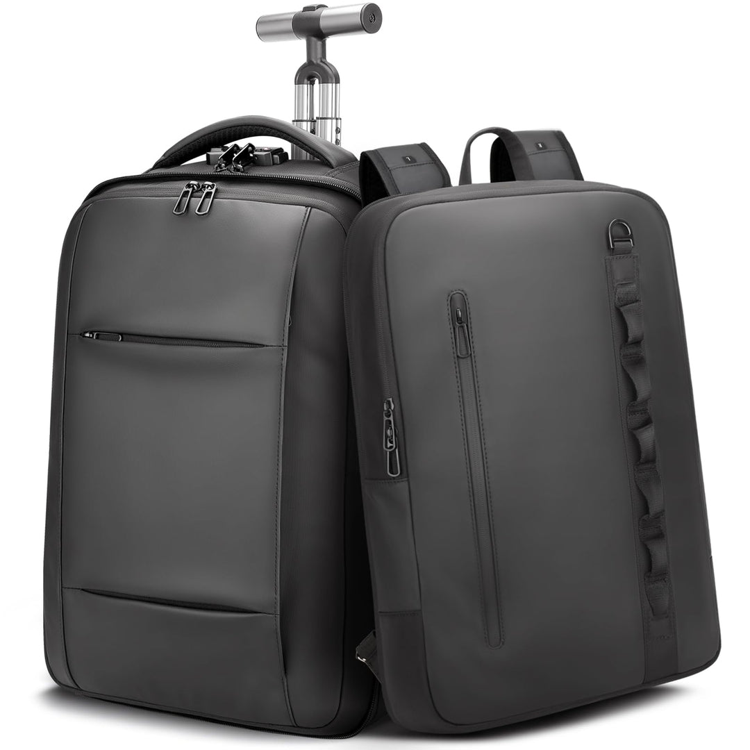 2-in-1-Reiserucksack mit Rollen, 50L Rucksack Trolley mit 17,3" Laptopfach- Handgepäck mit USB-C-Ans