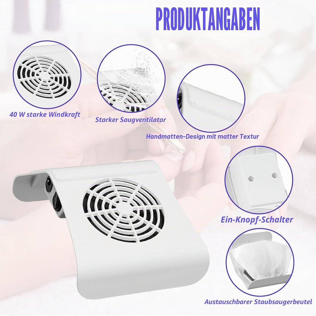 Professionelle Nagelstaubsauger: 40w Staubabsaugung für Nägel mit 2 Staubsammelbeutel, Professionell