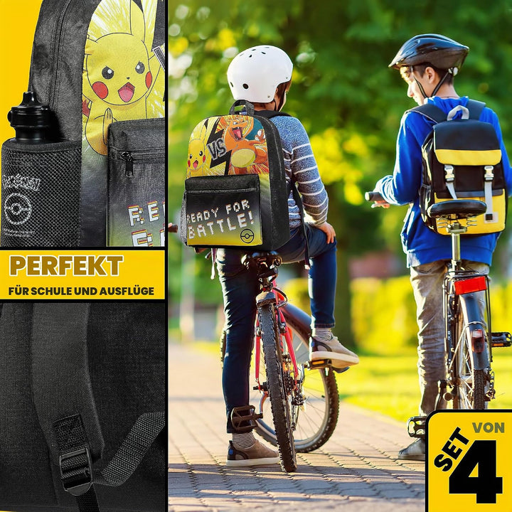 Pokemon Rucksack Kinder 4er Set Schulranzen Lunchbox Federmäppchen Wasserflasche 500ml Kinderrucksac