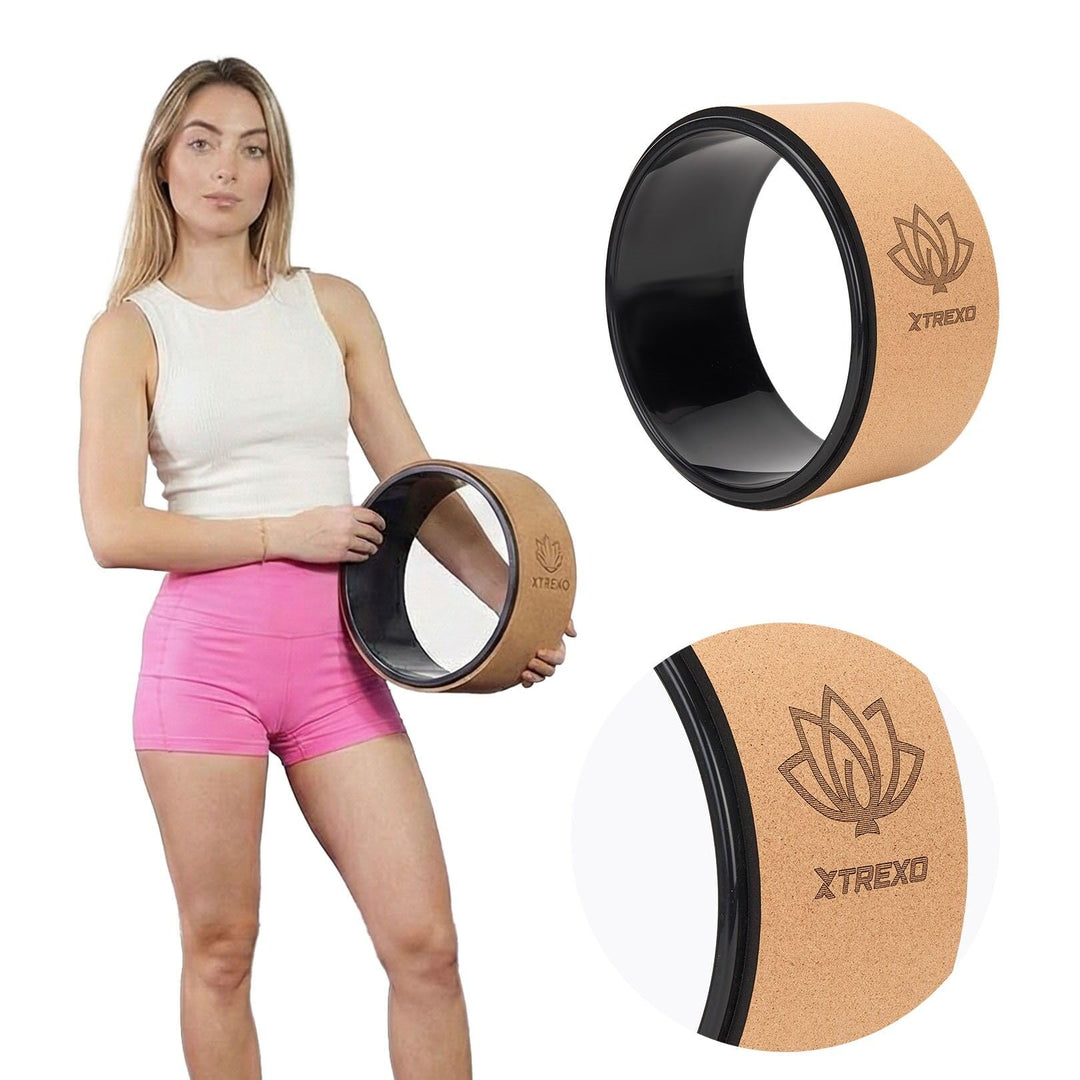TREXO Yoga Rad Naturkork mit einem Durchmesser von 32 cm und einer Breite von 13 cm in Braun aus 100