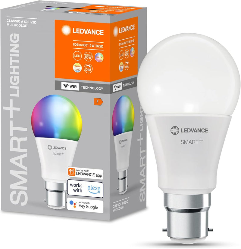 LEDVANCE Smarte LED-Lampe mit WiFi-Technologie für B22d-Sockel, matte Optik ,RGBW-Farben änderbar, L