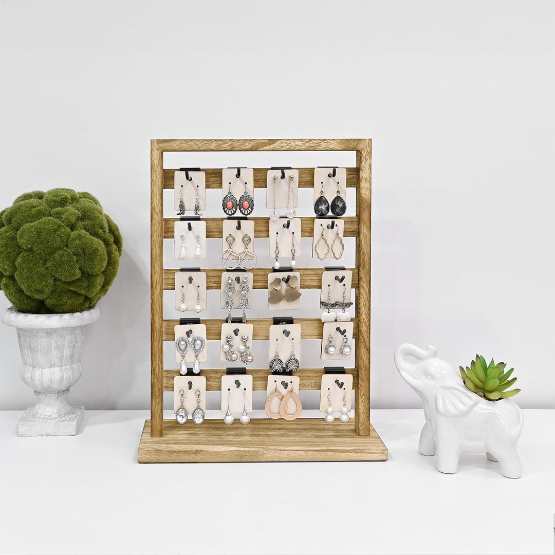Ikee Design Schmuckständer aus Holz mit 20 Haken, Ohrring-Kartenhalter mit Haken, Schmuckturm für Oh