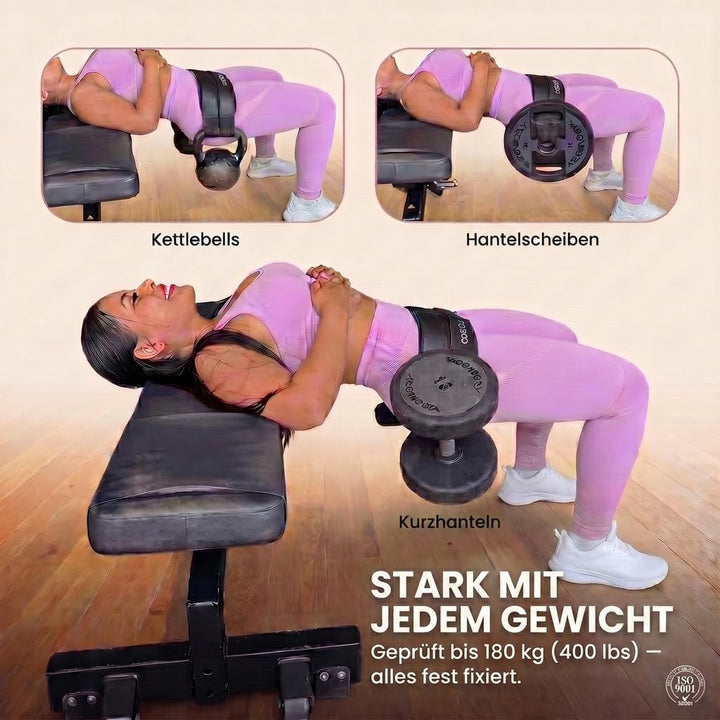 Hip Thrust Gürtel mit 13mm Premium-Polsterung für Hanteln &amp; Glute Training | Belastbar bis zu 180 kg