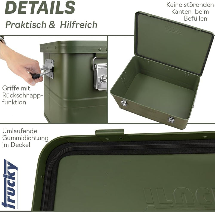 Aluminium Box mit Deckel Grün Alu Kiste Box Alukiste 85 Liter Transportbox Metallbox Alu Aufbewahrun