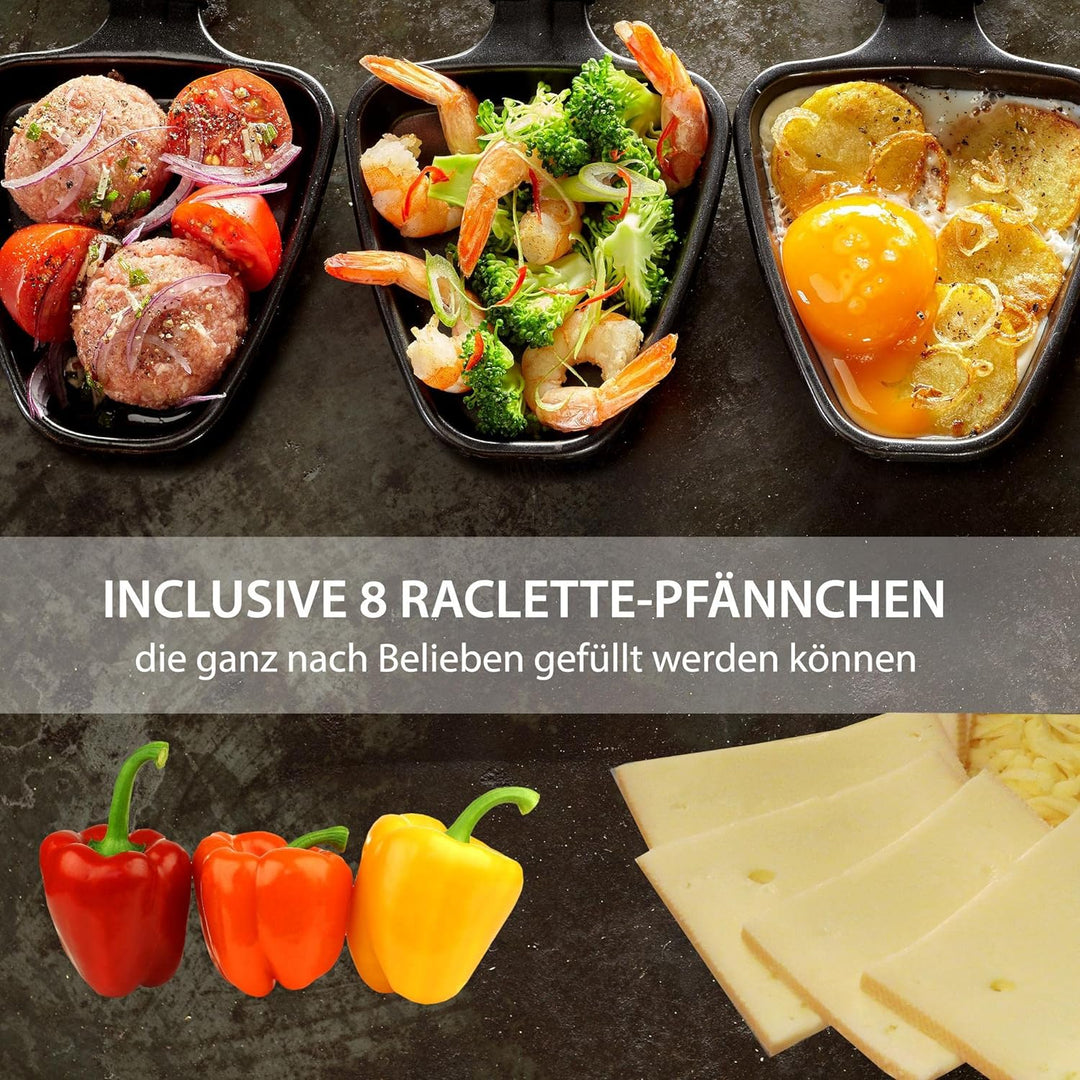 Syntrox Germany RAC-1350W-Waadt 4 in 1 Raclette Grill Fondue Heisser Stein für 8 Personen, Edelstahl