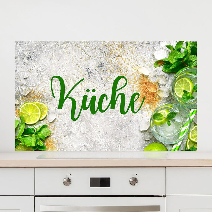 GRAZDesign Spritzschutz Küchenrückwand Glas Küche für Herd & Küchenspüle, Grau mit Grün - Glasplatte