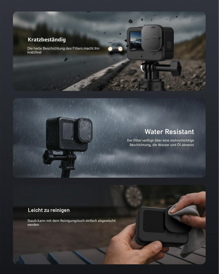 TELESIN 3 Pack GoPro Graufilter für GoPro Hero 12 Hero 11 Hero 10 Hero 9 Black, Kameralinse, Graufil