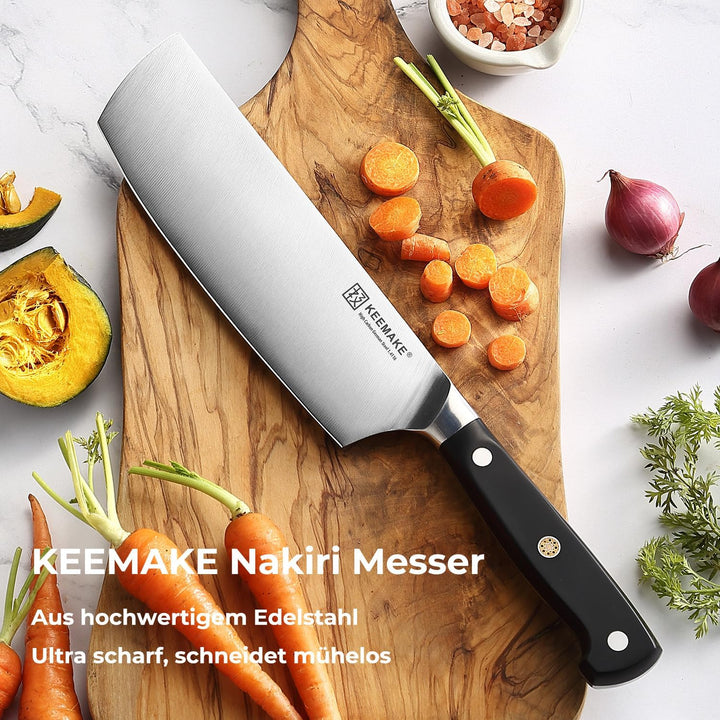 KEEMAKE Küchenmesser Hackmesser 20cm, Nakiri Kochmesser aus hochwertigem Carbon Edelstahl, Scharfe M