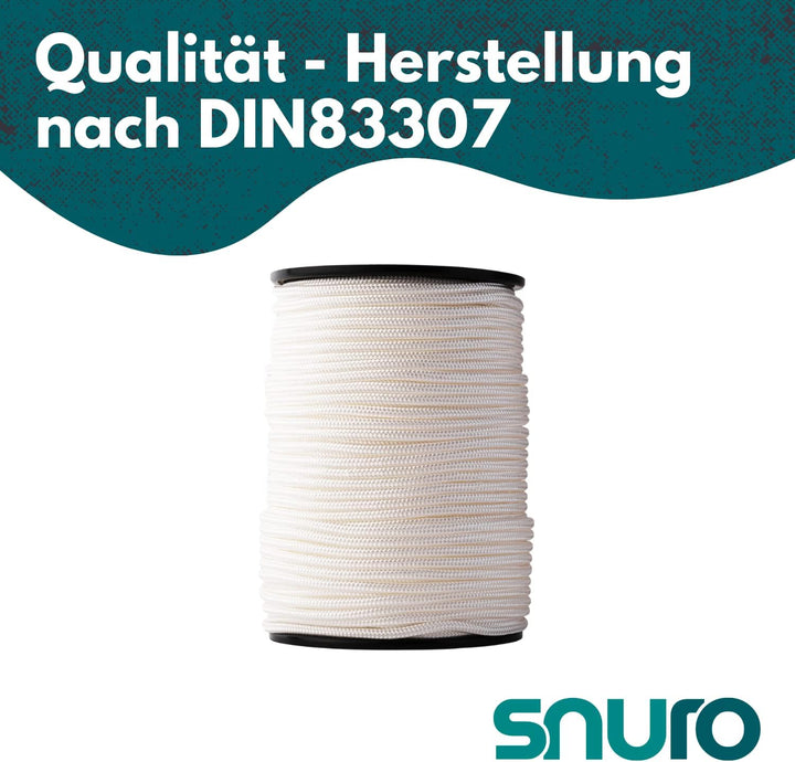 SNURO Nylon Seil (5mm, 100M, weiss) - Paracord Schnurr mit starkem Nylon Material - Reissfeste Parac