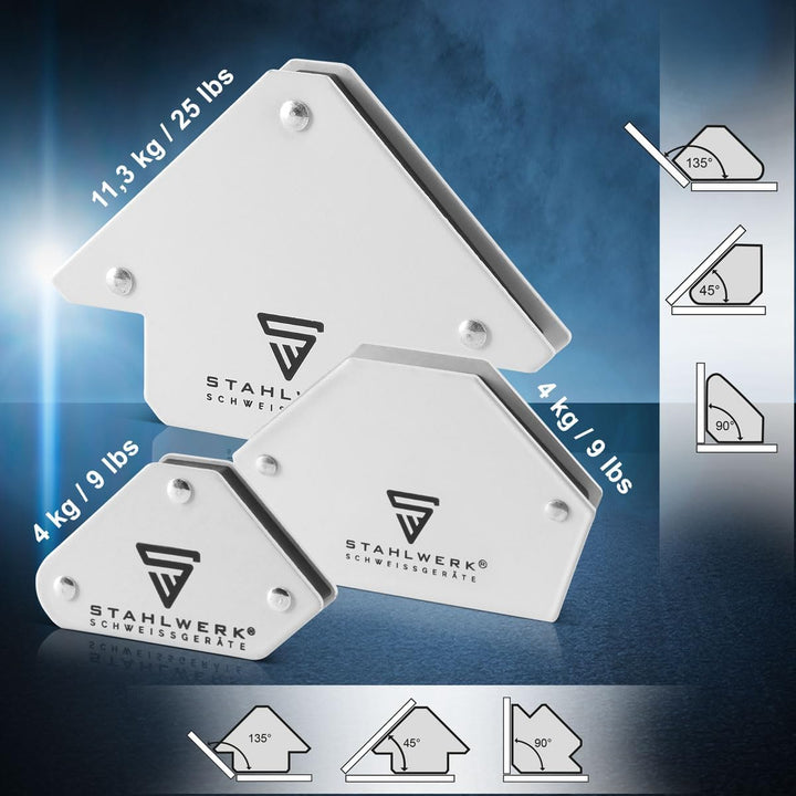 STAHLWERK 6 × Magnet-Schweisswinkel Magnetwinkel Schweissmagnet 30° x 45° x 60° x 75° x 90° x 135°,