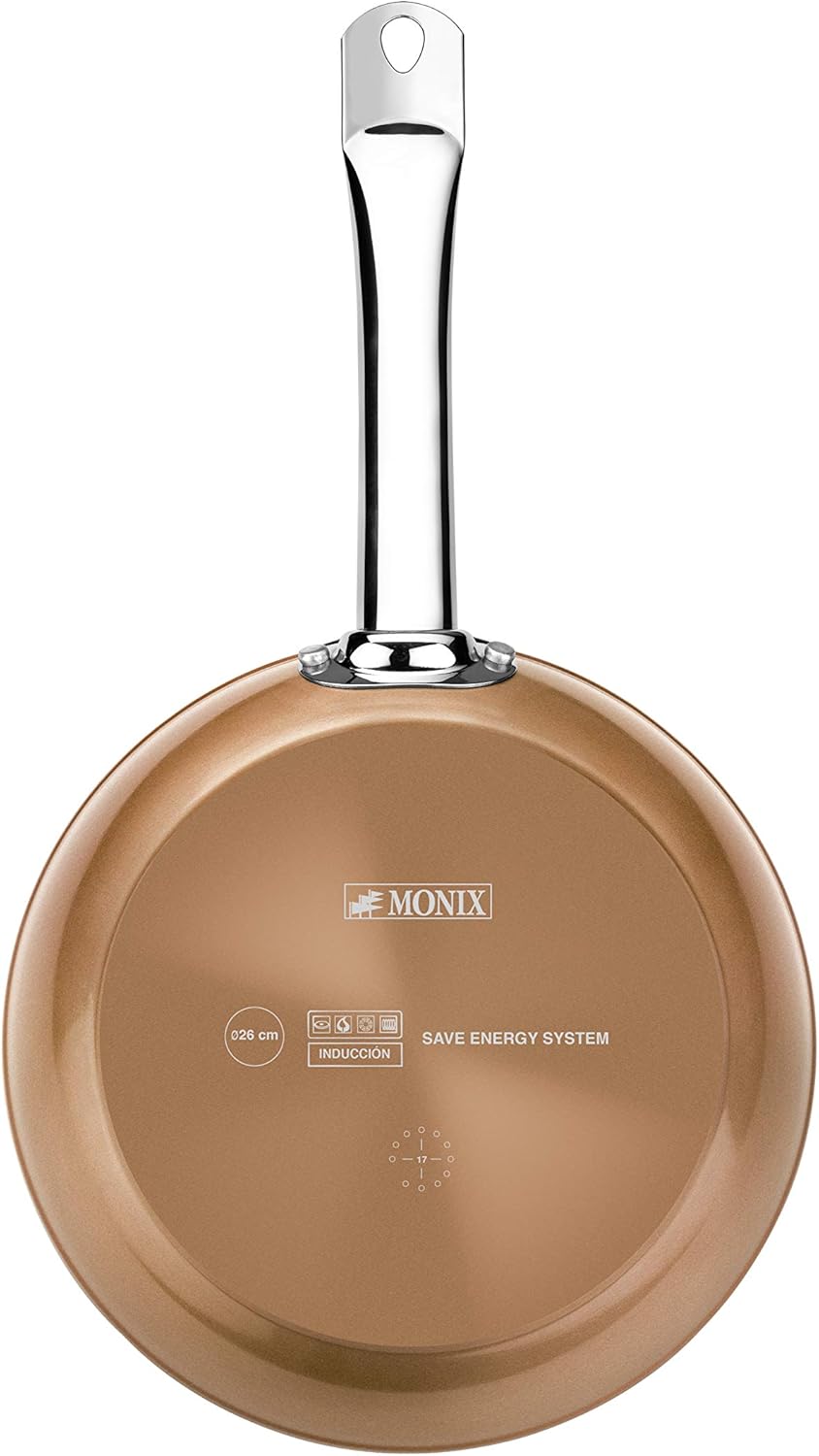 Monix Copper | Set mit 3 Bratpfannen 20-24-28 cm, Kupfereffekt, antihaftbeschichtetes geschmiedetes