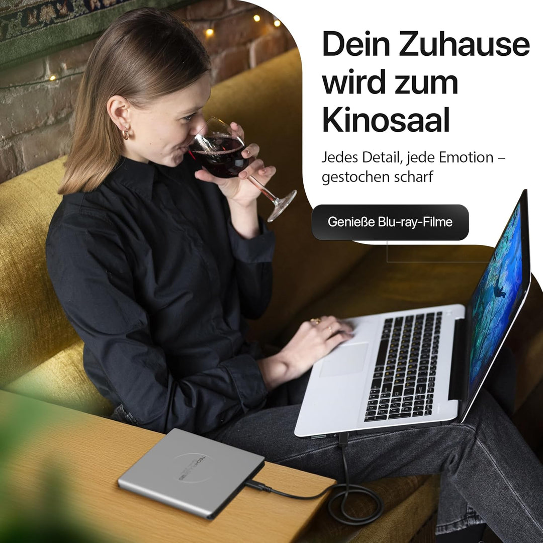 techPulse120 Externes USB 3.1 USB-C UHD 4k 3D M-DISC Blu-ray DVD CD HDR10 128GB Laufwerk Brenner Bur