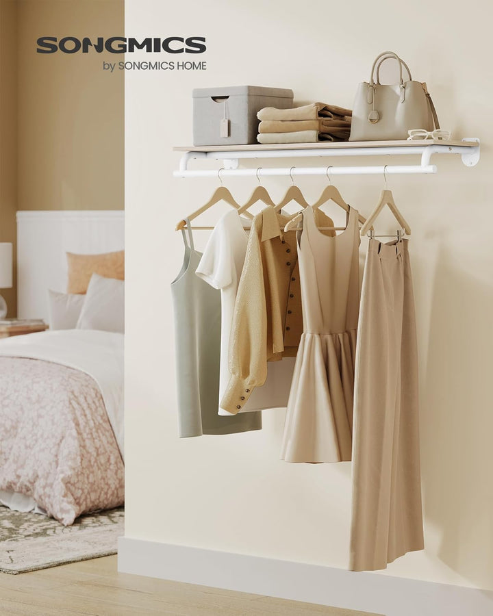 SONGMICS Wandgarderobe, Garderobe, Wandregal mit Kleiderstange, Gesamtbelastbarkeit 35 kg, 28 x 109