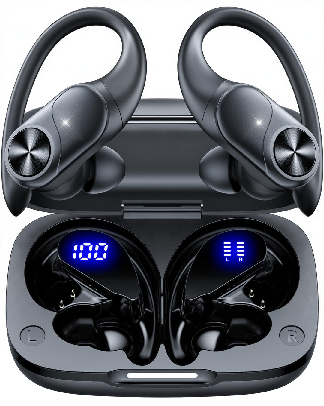 Kabellose Bluetooth Kopfhörer Sport 5.3, 80h Laufzeit, Doppel LED Akkuanzeige, IPX7 Wasserdicht, 13m