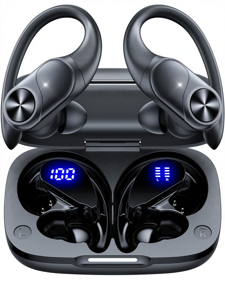 Kabellose Bluetooth Kopfhörer Sport 5.3, 80h Laufzeit, Doppel LED Akkuanzeige, IPX7 Wasserdicht, 13m