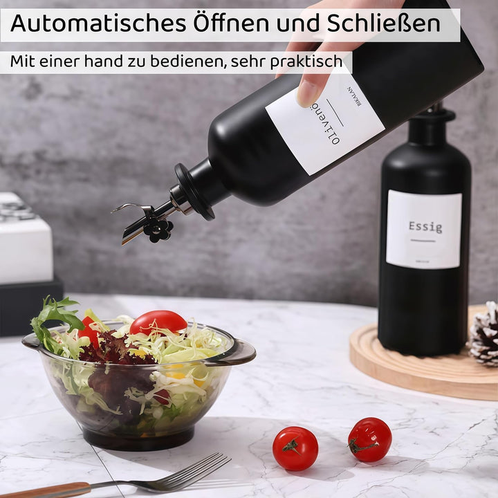 Essig und Ölflaschen Set, 500ml x 2 Ölflasche, Olivenöl Flasche Set, Ölspender, Automatisches Öffnen