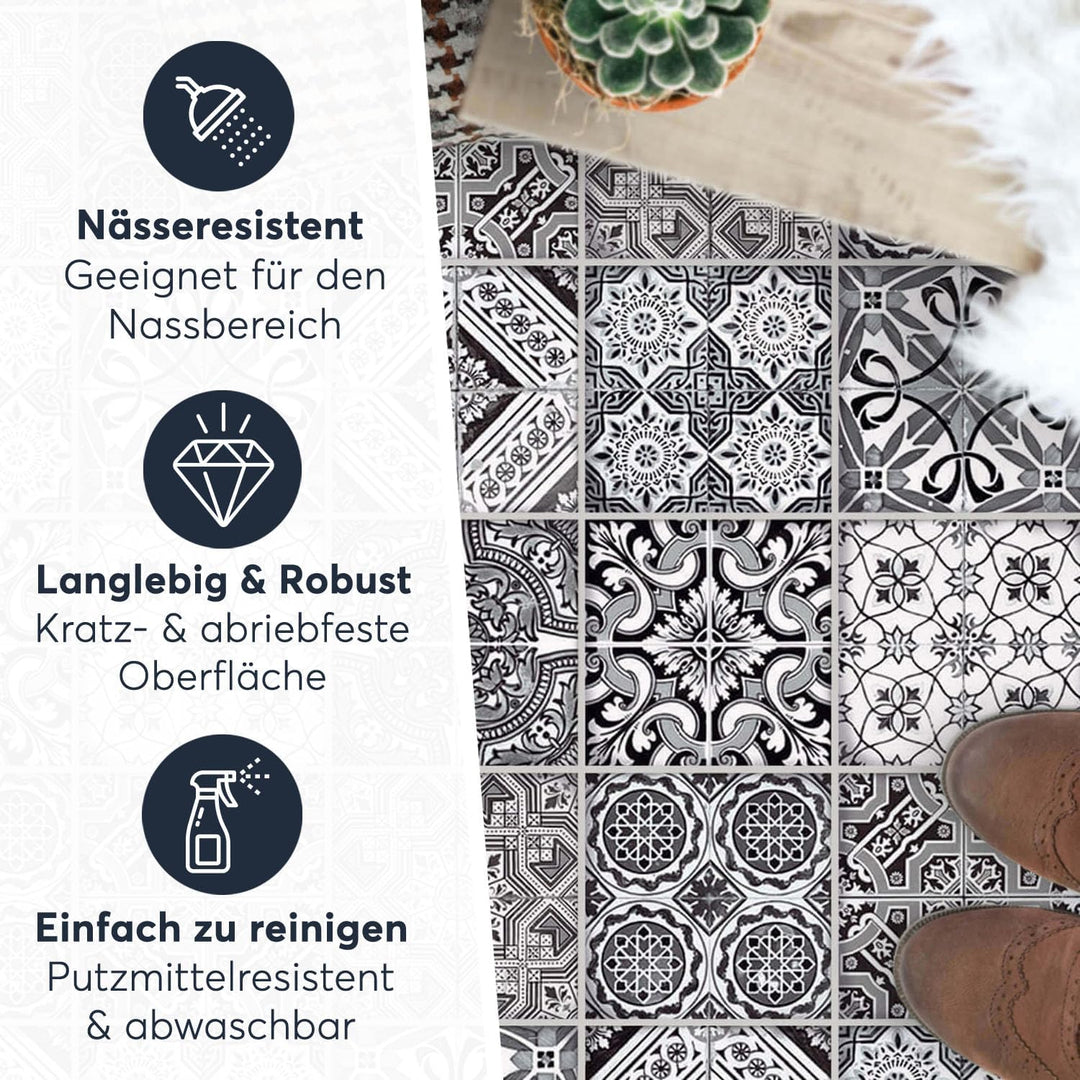 PVC Klebe-Fliesen für - [ Boden Fliesen ] - Aufkleber Folie Sticker für Boden-Fliesen - Küche oder B