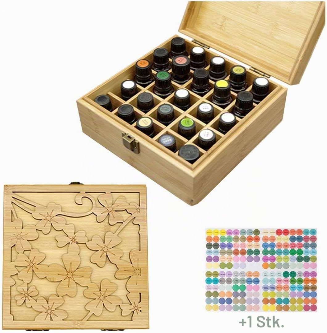 RoseFlower Bambus Ätherisches Öl Organisator Behälter Duftöle Display Ständer, 25 Löcher Aufbewahrun