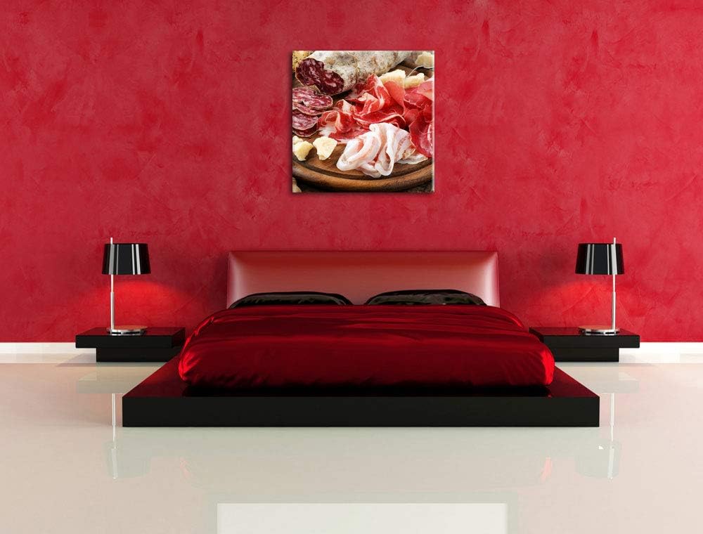 Brotzeit mit Wurst, Format: 70x70 auf Leinwand, XXL riesige Bilder fertig gerahmt mit Keilrahmen, Ku