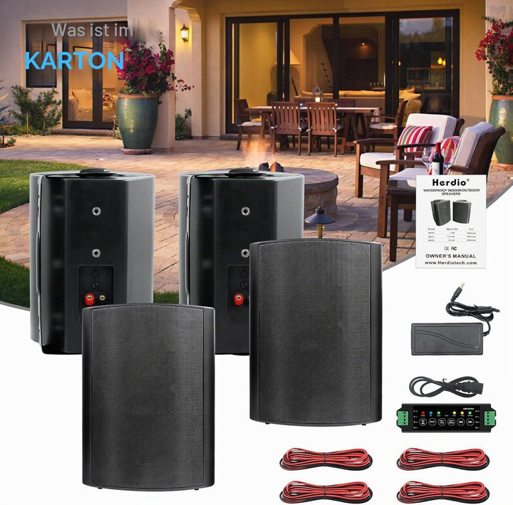 Herdio 6,5 Zoll Outdoor-Lautsprecher Wasserdicht，800W Aussenlautsprecher Mit Bluetooth Stereo-Verstä