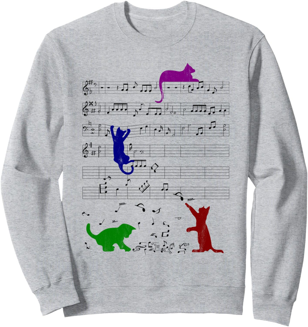 Niedliche Katzen Musiknoten Vintage Musiker Sweatshirt