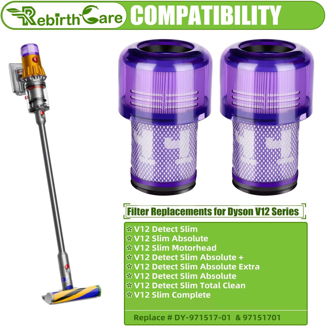 Rebirthcare 2 Stück V12 Filter für Dyson V12 Detect Slim Absolute Extra Pro Plus Motorhead Complete