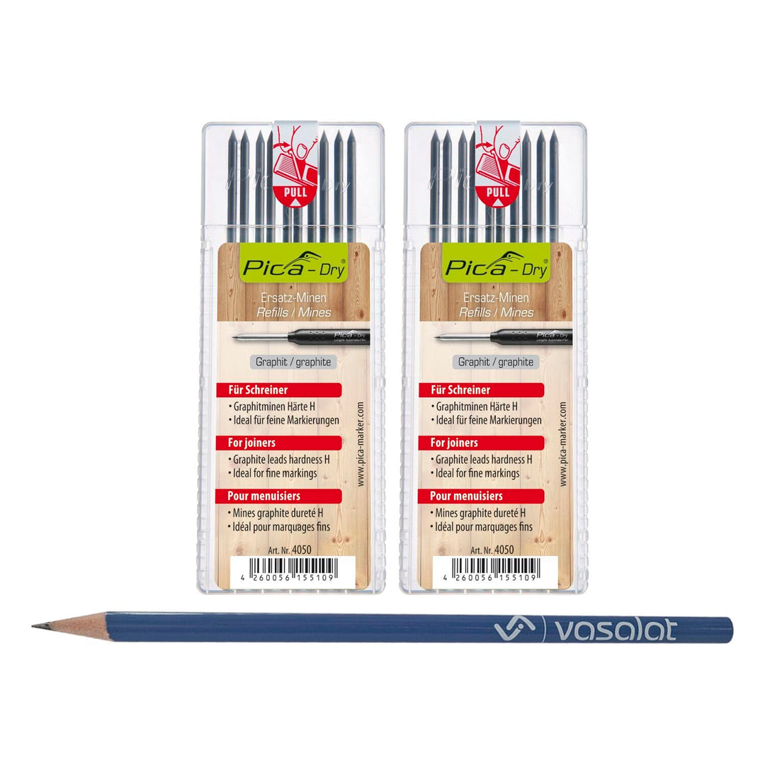 Pica Dry Minen Set - 20 Stück Ersatzminen graphit Härte H - ideal für Tischler 2x Ersatzminen graphi