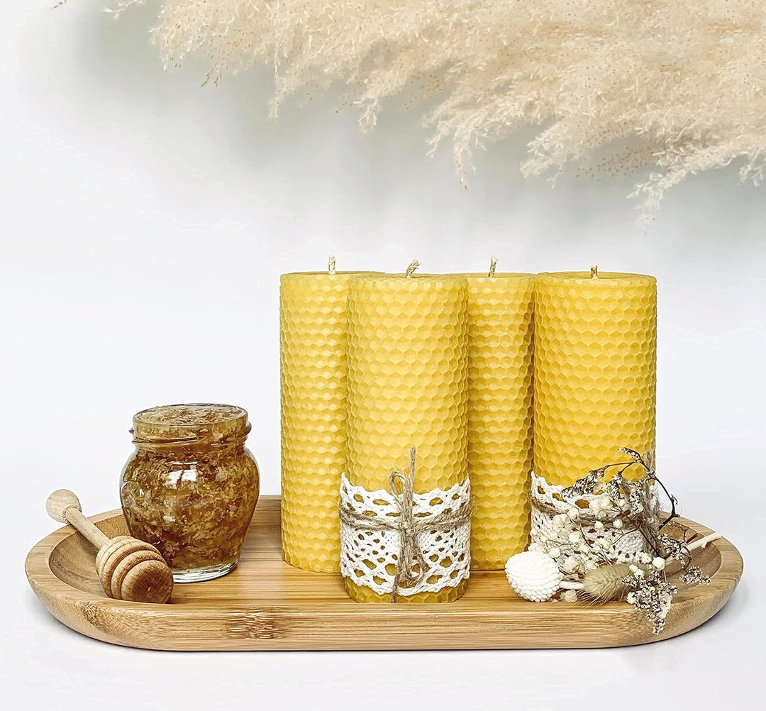 Xanty Bienenwachskerzen (13 cm x 5 cm), 4 Grosse goldene Kerzen aus 100% Bienenwachs, Wabenkerzen, S