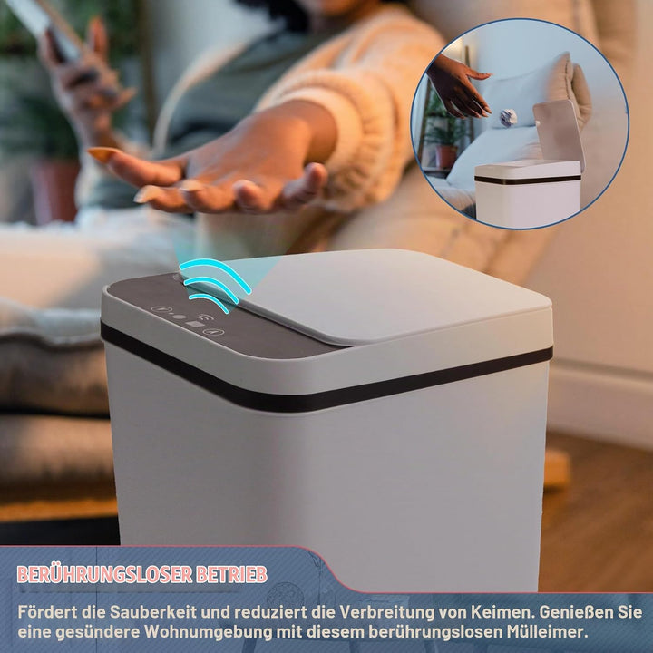 VicBre 12L Sensor Mülleimer mit Deckel, Touchless Wasserdicht Abfalleimer Automatischer Mülltonne fü