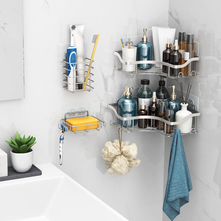 Duschablage Ohne Bohren Badezimmer Organizer 4 Stück Rostfreie | Duschregal Ecke Mit Haken Seifensch