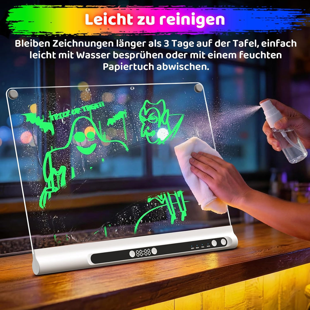 LED-Zeichenbrett Wiederaufladbares 41 cm, 9 Lichtmodi mit Timer, Neon-Trockenlöschtafel mit Ständer,