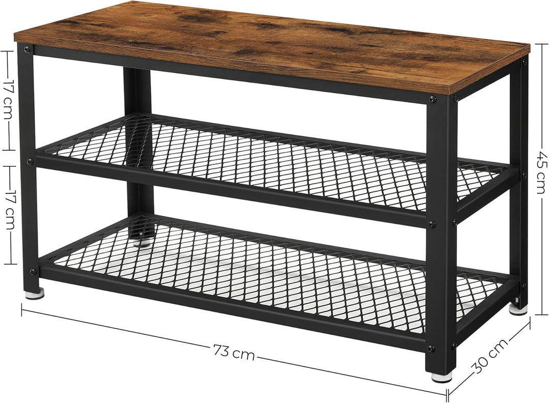 VASAGLE Wandgarderobe, Schuhbank, Wandregal mit Ablage und 10 Haken, Schuhregal mit 3 Ebenen, Aufbew