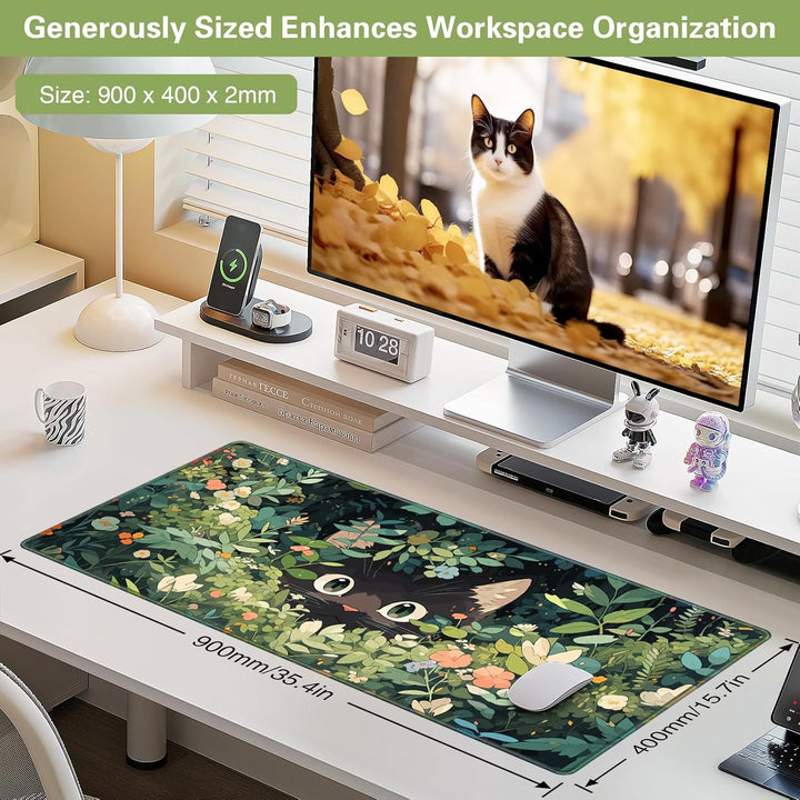 Abetcabe Gaming Mauspad XXL, Mousepad 900 x 400mm, Cute Katze Mauspad gross Vernähte Kanten WassXerd