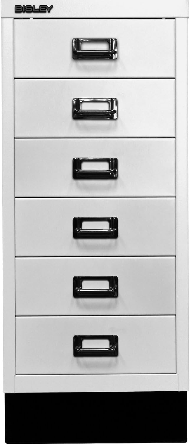 BISLEY MultiDrawer, 29er Serie mit Sockel, DIN A4, 6 Schubladen, Metall, 696 Verkehrsweiss, 38 x 27.