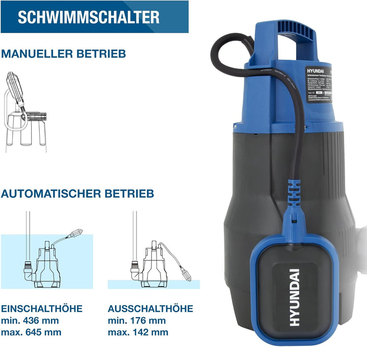 HYUNDAI Schmutzwasser-Tauchpumpe TP75014D | 750 W, Fördermenge 14.000 l/h, | Eintauchtiefe: max. 7 m