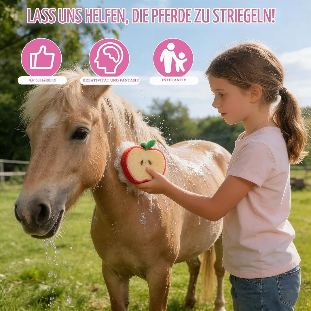 11 Stück Pferde Putzbox Spielzeug, Putzkasten Pferd Kinder mit Tasche, Bürsten, Kamm und Hufkratzer,