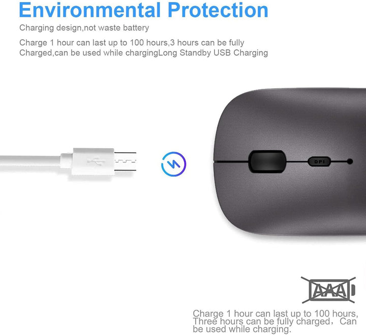 Bluetooth Maus fur Laptop/iPad/iPhone/Mac (iOS 13.3.2 und höher) / PC/Tablet, Wiederaufladbare Leise
