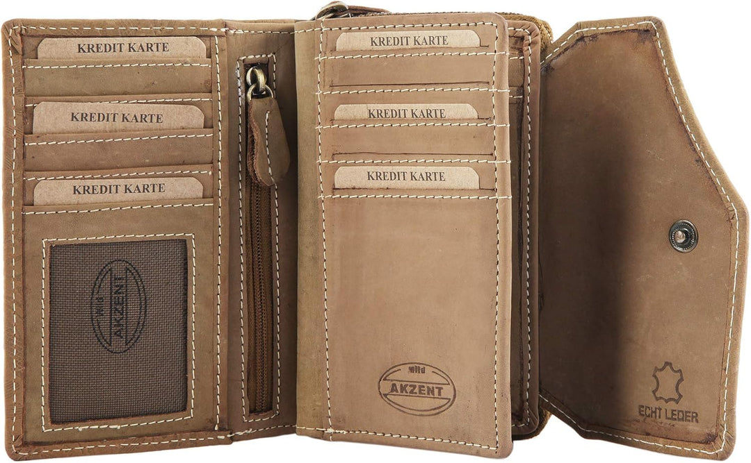 Akzent Damen Echtleder Geldbörse mit Blumenprint (Beige), Beige