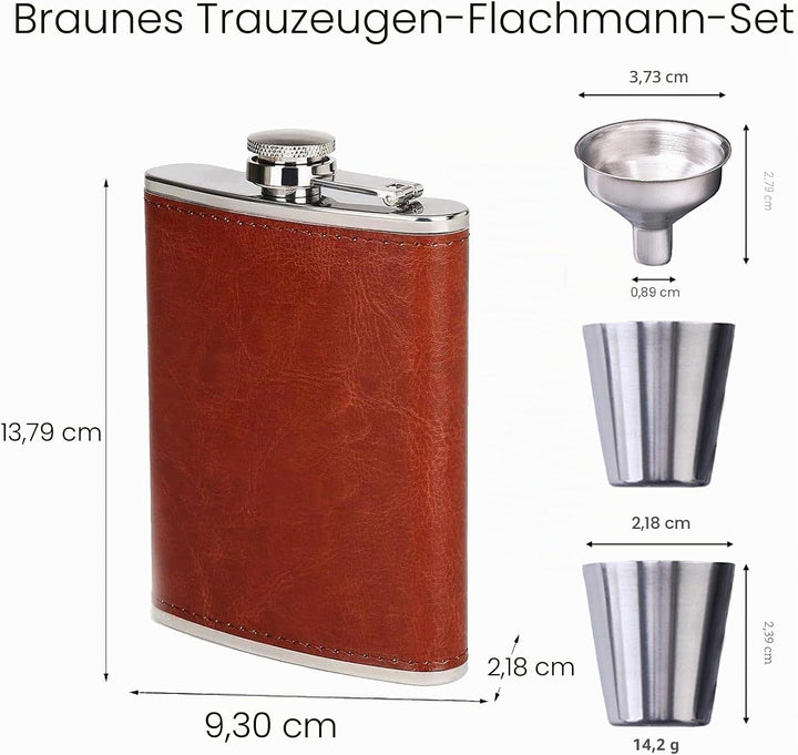 Eiarrnp 8oz Braun Leder Klein Flachmann für Männer Frauen Leckenschutz Flachmann Set for Whiskey Vod