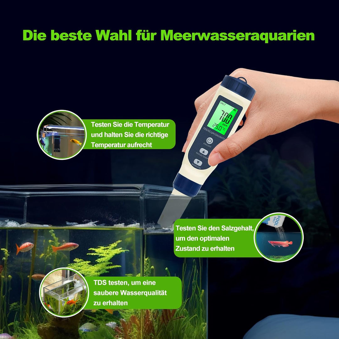 Pious PH Messgerät Wasser, Ph/Salzgehalt/ec/tds/Temperatur-Multifunktions-Ph-Messgerät, Automatische