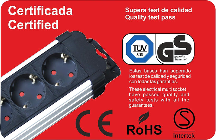 4-socket plugboard with power switch Silver Electronics 3680W Black 4 tomas, 4 tomas