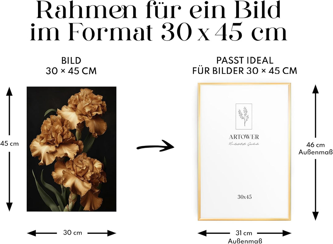 Bilderrahmen Gold Metall Dünner Rahmen für 30 x 45 cm | Posterrahmen Gross Collage | Picture Frame M