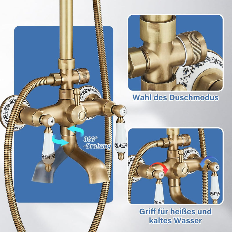 Suguword Messing Duscharmatur Duschset Duschsystem Regenduschset mit Kopfbrause Handbrause Duschkopf