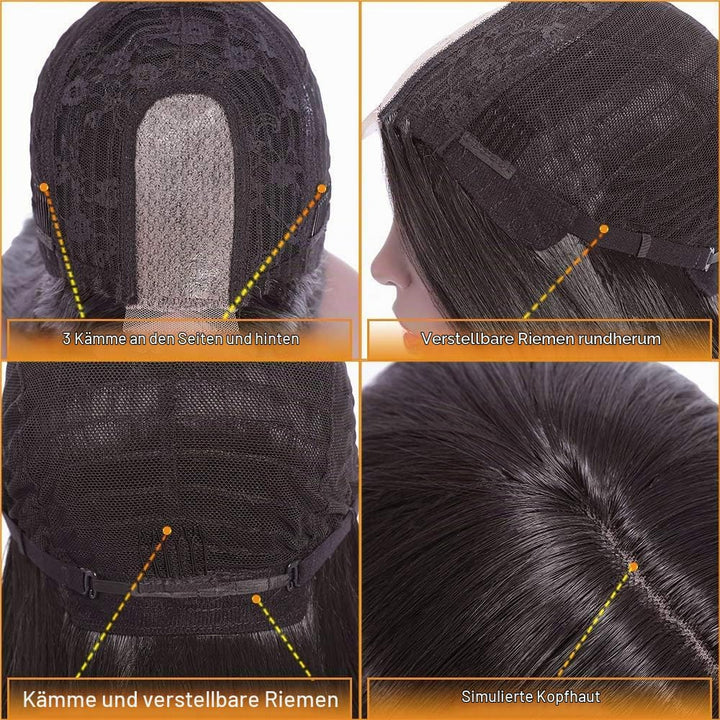 PORSMEER Perücke Damen Braun Lang Glatt Gerade Perücken für Frauen/Mädchen/Afro Natürliche Synthetis