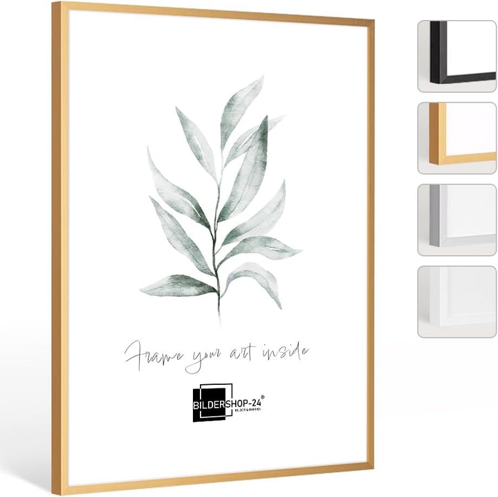 Bildershop-24 Bilderrahmen Milano Aluminium Alubilderrahmen 30 x 45 cm Gold Fotorahmen, Wechselrahme