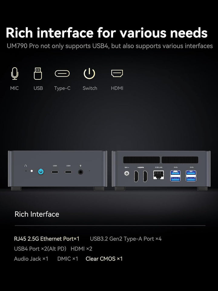 MINIS FORUM Venus UM790 Pro Mini PC AMD Ryzen 9 7940HS bis zu 5,2 GHz mit AMD Radeon 780M, 4X USB3.2
