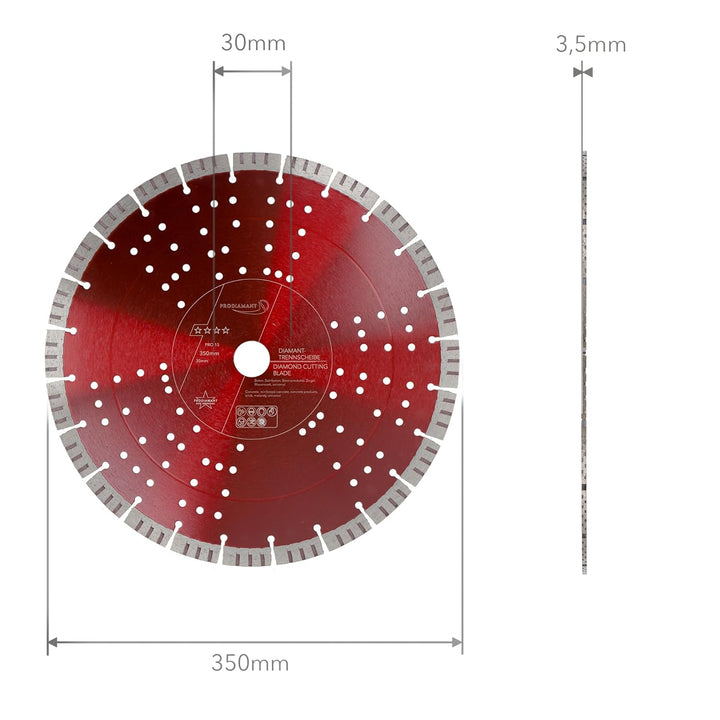PRODIAMANT Turbo Diamant-Trennscheibe Beton 350mm x 30 mm Segmenthöhe 15mm 350/30mm, 350/30mm