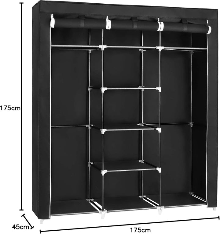 SONGMICS Kleiderschrank, Faltschrank, 175 x 150 x 45 cm, schwarz RYG12B & Schuhregal mit 10 Ebenen S