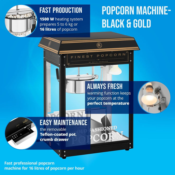 Royal Catering RCPS-BG1 Retro Popcornmaschine Popcornmaker Popcornautomat 1600 W 5 kg/h golden & sch